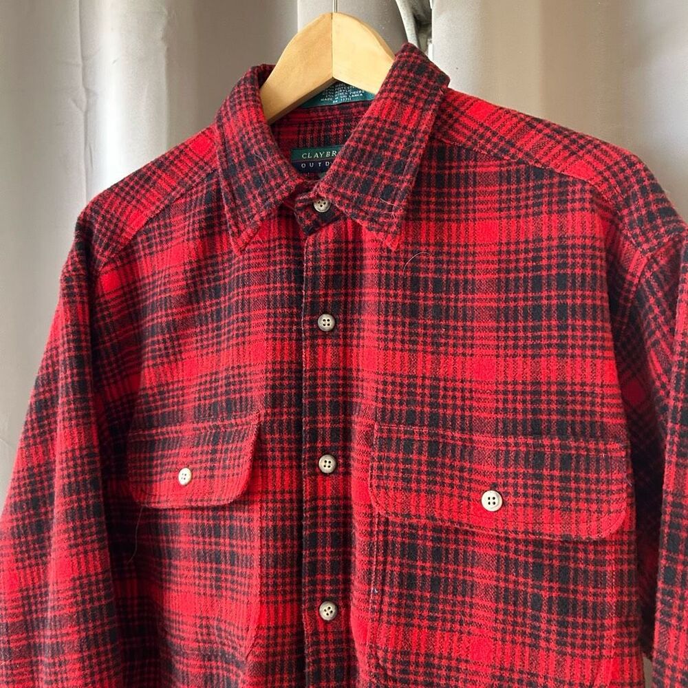 Claybrooke Outdoors Wool Blend Plaid Fannel Red Black Shirt L